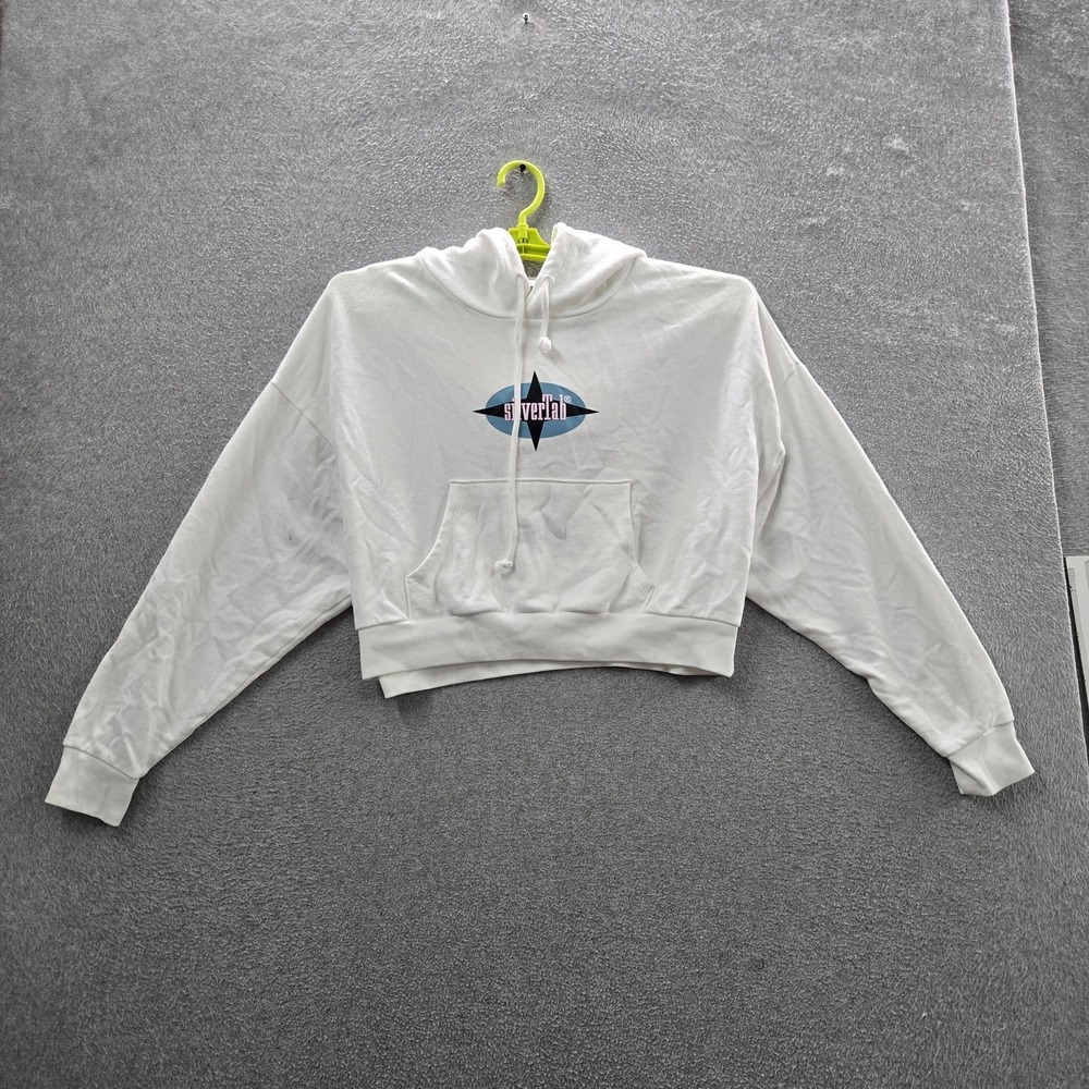 Levi's‎ SilverTab Women Hoodie XL White Cropped Fleece Logo Pullover